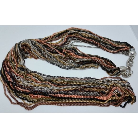 Multi chain mixed metal statement long necklace layered chains, dress up - Picture 3 of 4